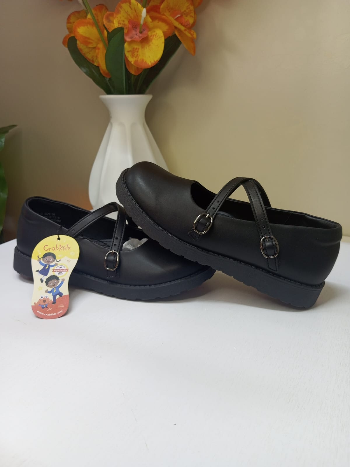 CrabKids Girls Double Strap School Shoe